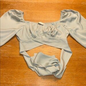 Chic Women's Light Green Puff Sleeve Blouse